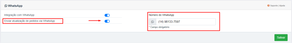 Inserindo o WhatsApp do seu estabelecimento